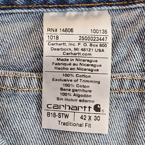Carhartt Jeans Men's 42x30 Straight Medium Wash Blue Denim EUC B18-STW Classic - Picture 12 of 13
